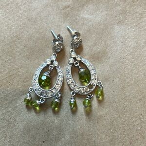 Elegant Silver and Green Dangle Earrings